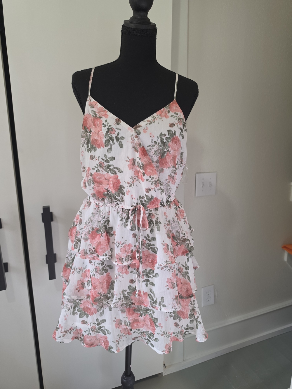 Trixxi White Floral Mini Dress with Pink Roses